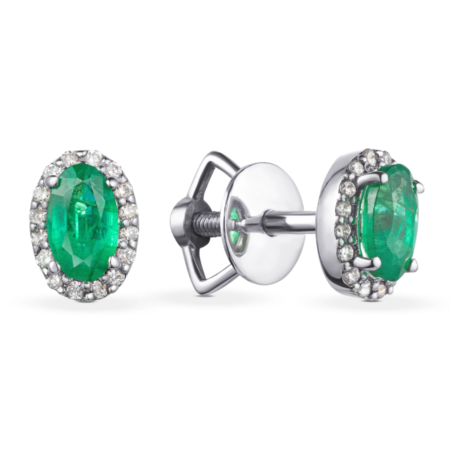 ЗОЛОТЫЕ ПУСЕТЫ С ИЗУМРУДАМИ И БРИЛЛИАНТАМИ - С2513