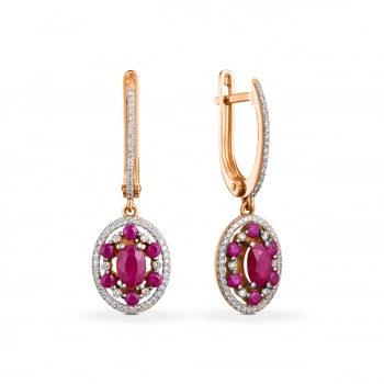 GOLD EARRINGS WITH RUBIES AND DIAMONDS - С2514