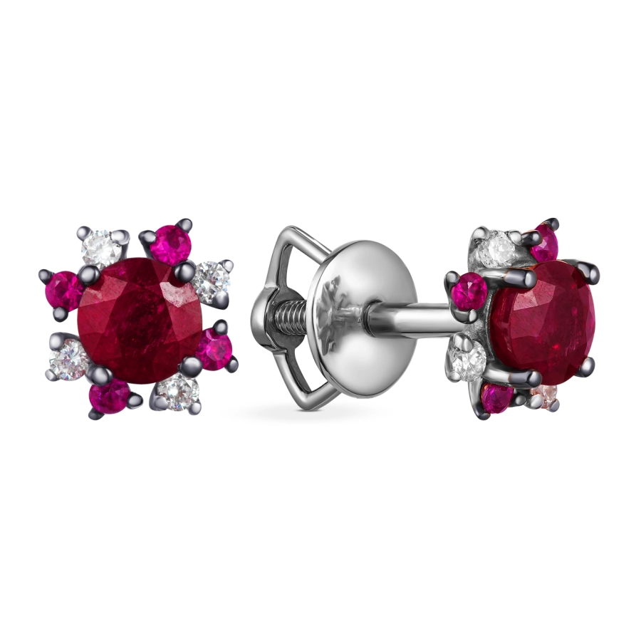 ЗОЛОТІ ПУСЕТИ З РУБІНАМИ І ДІАМАНТАМИ - С2518р