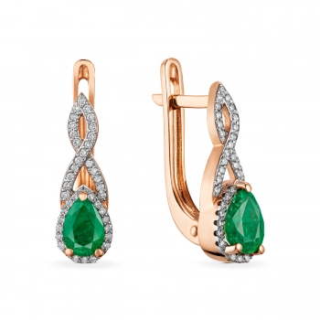 GOLD EARRINGS WITH EMERALDS AND DIAMONDS - С2523