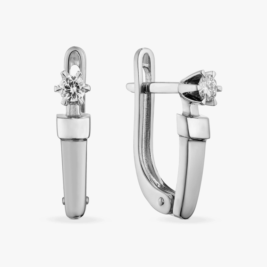 White gold earrings with diamonds in a classic setting - С2527