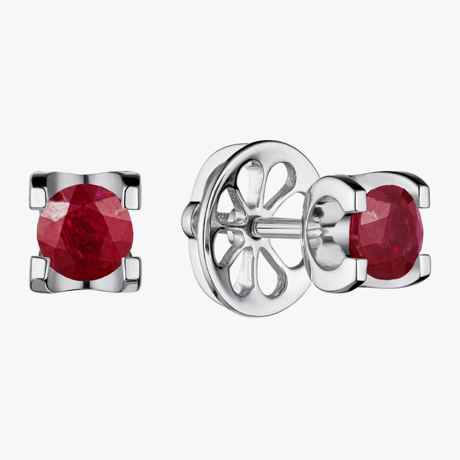 Класичні пусети з рубінами з білого золота - С2535р