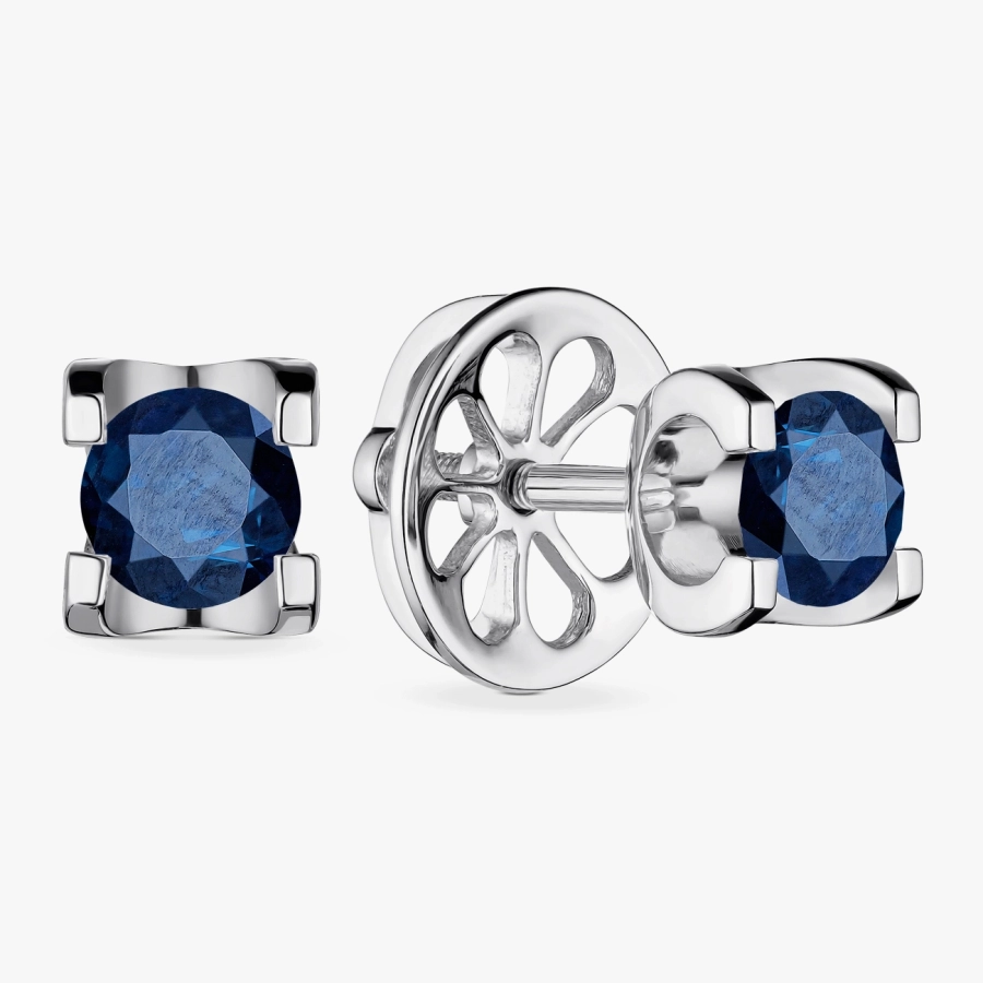 Классические пусеты с сапфирами из белого золота - С2535с