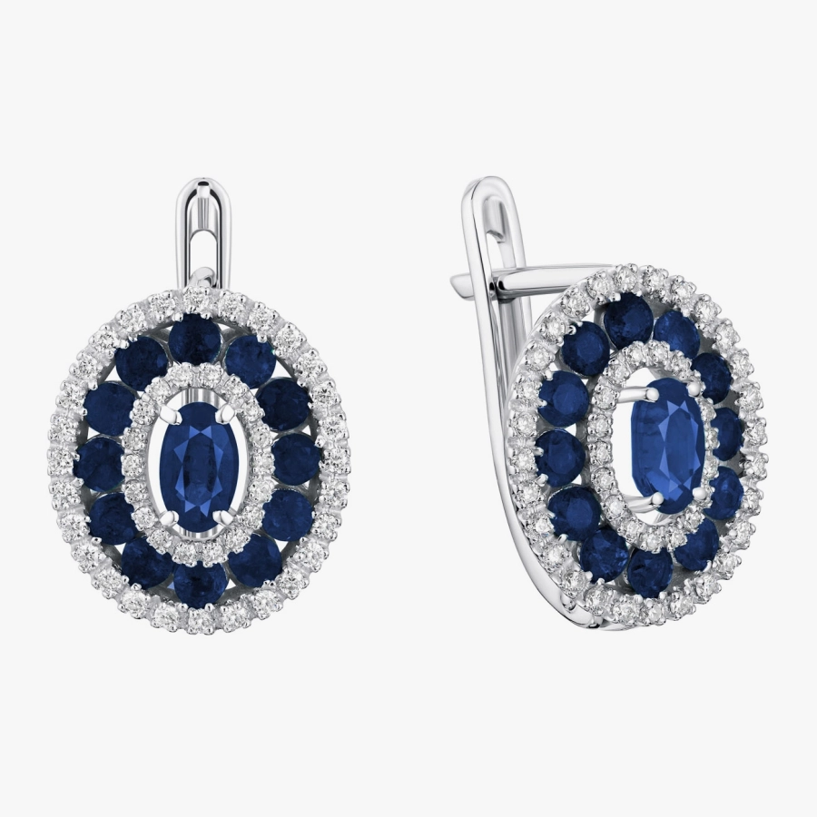 Earrings with sapphires and diamonds in white gold - С2540с