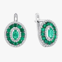 White Gold Earrings with Diamonds and Emeralds - С2540и