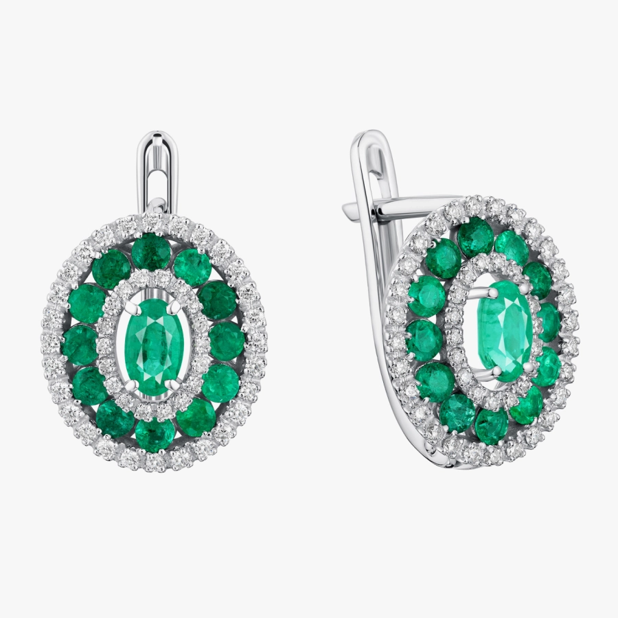 White Gold Earrings with Diamonds and Emeralds - С2540и