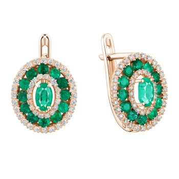 GOLD EARRINGS WITH EMERALDS AND DIAMONDS - С2540и