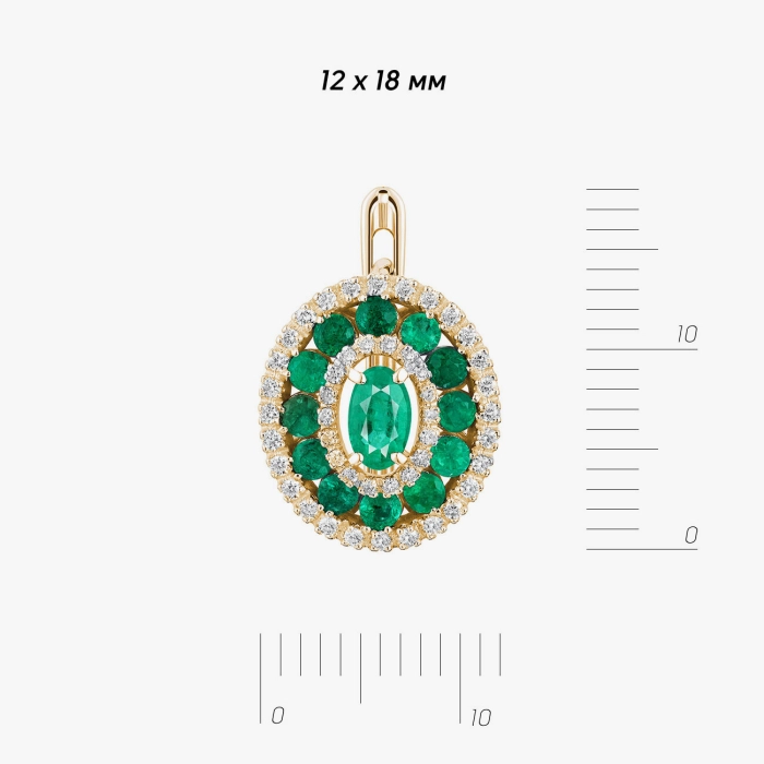 Серьги из желтого золота с овальными изумрудами и бриллиантовым ореолом - С2540и