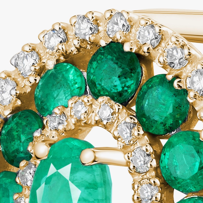 Серьги из желтого золота с овальными изумрудами и бриллиантовым ореолом - С2540и