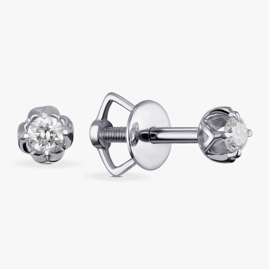 Класичні діамантові сережки-пусети з білого золота - С2545