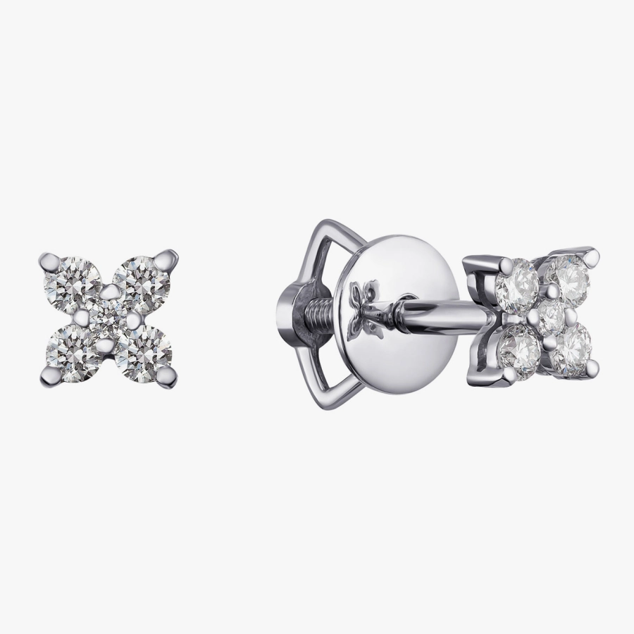 Серьги-пусеты "Цветок Бриллиантов" из белого золота - С2546