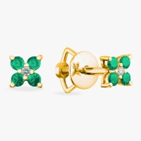 Yellow gold stud earrings with emeralds and diamonds - С2546и