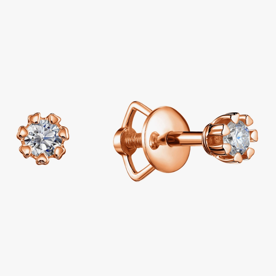 Gold Stud Earrings with Diamonds - С2548