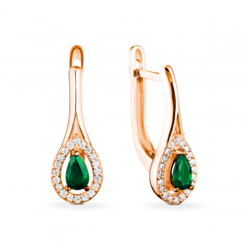 GOLD EARRINGS WITH EMERALDS AND DIAMONDS - С2563и