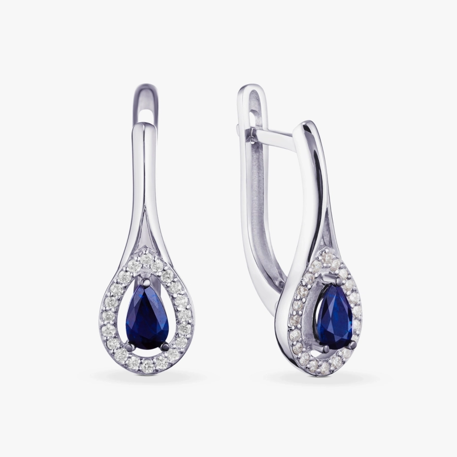 White Gold Sapphire and Diamond Earrings - С2563с