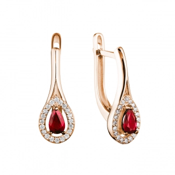 GOLD EARRINGS WITH RUBIES AND DIAMONDS - С2563р