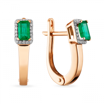 GOLD EARRINGS WITH EMERALDS AND DIAMONDS - С2586и