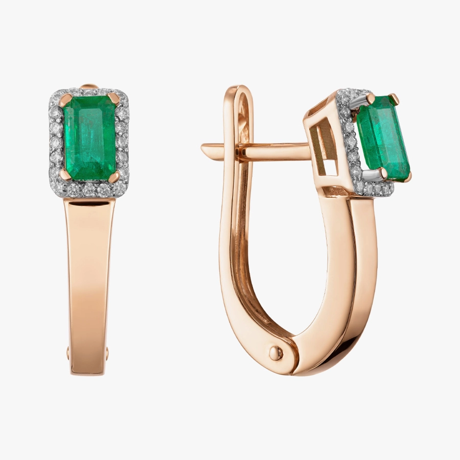 Earrings with natural emerald and diamonds - С2586и