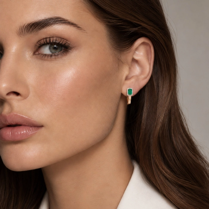 Earrings with natural emerald and diamonds - С2586и