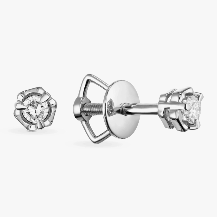 Серьги-пусеты «Цветочная грань» с бриллиантами - С2638