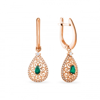 GOLD EARRINGS WITH EMERALDS AND DIAMONDS - С2668