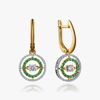 Yellow Gold Diamond and Emerald Earrings - С2677и
