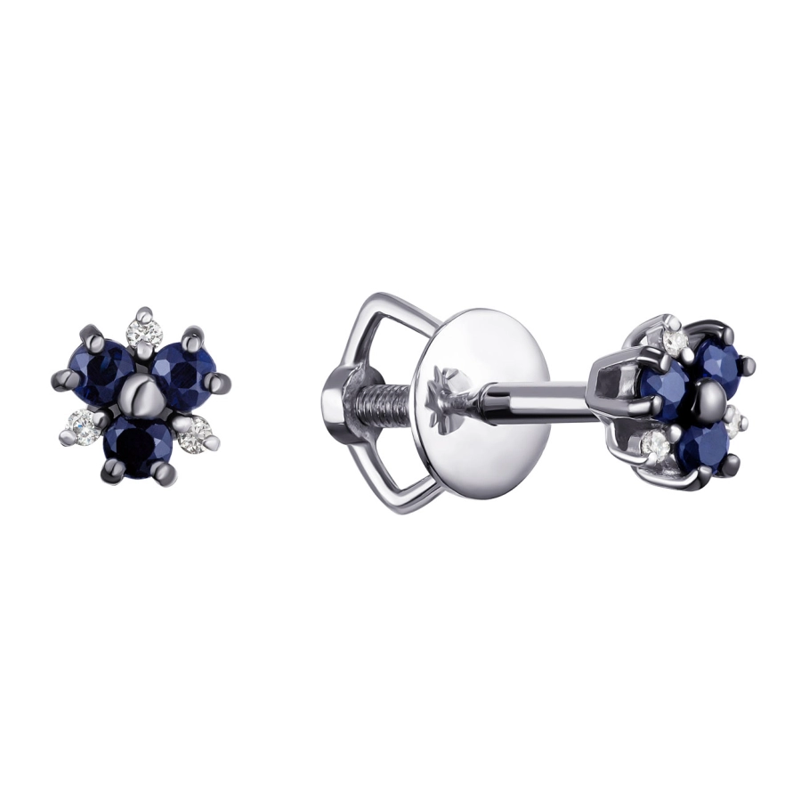 ЗОЛОТІ ПУСЕТИ З САПФІРАМИ І ДІАМАНТАМИ - С2716с