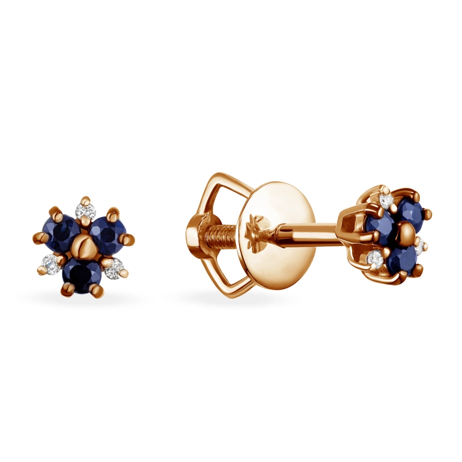 ЗОЛОТІ ПУСЕТИ З САПФІРАМИ І ДІАМАНТАМИ - С2716с