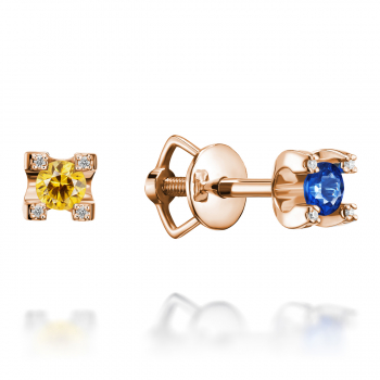 GOLD STUD EARRINGS WITH SAPPHIRES - С2723сж
