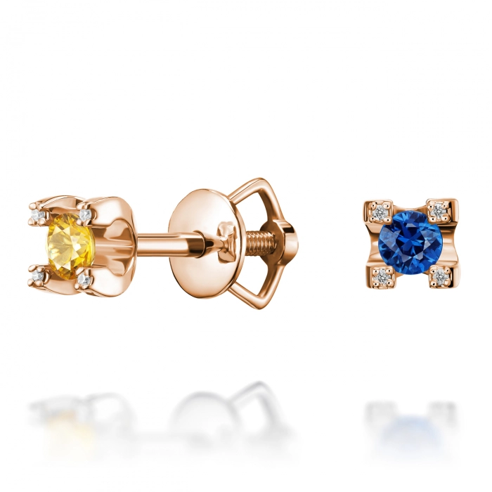 GOLD STUD EARRINGS WITH SAPPHIRES - С2723сж