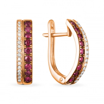 GOLD EARRINGS WITH RUBIES AND DIAMONDS - С2741
