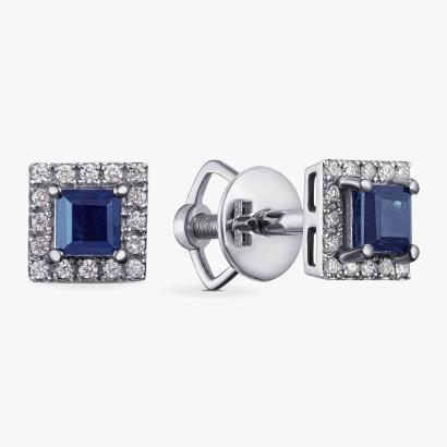 White Gold Stud Earrings with Sapphires and Diamonds - С2742с