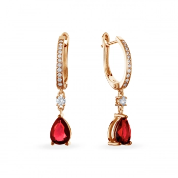 GOLD EARRINGS WITH RUBIES AND DIAMONDS - С2768