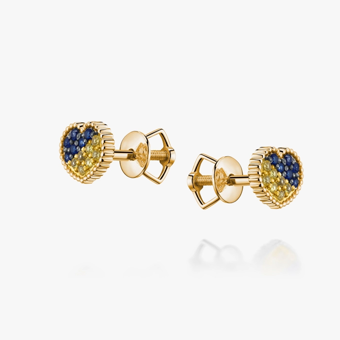 Heart of Ukraine Stud Earrings with Yellow and Blue Sapphires - С2774сж