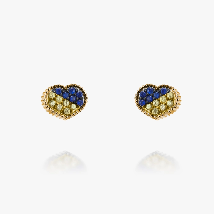 Heart of Ukraine Stud Earrings with Yellow and Blue Sapphires - С2774сж