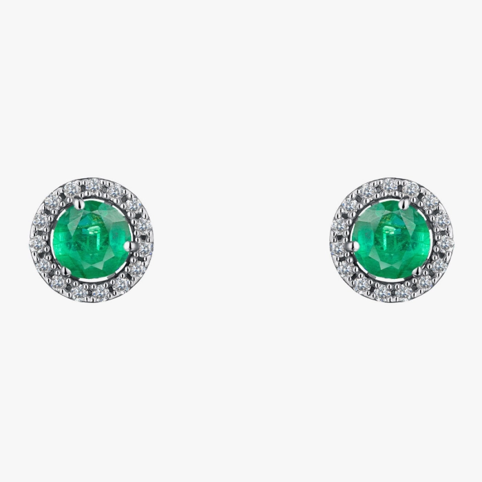 White Gold Emerald and Diamond Stud Earrings - С2783и