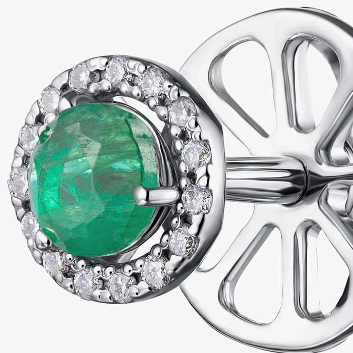 White Gold Emerald and Diamond Stud Earrings - С2783и