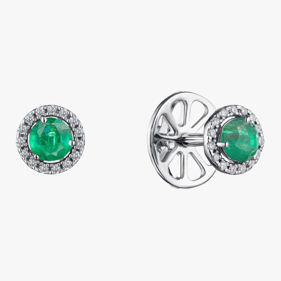 White Gold Emerald and Diamond Stud Earrings - С2783и
