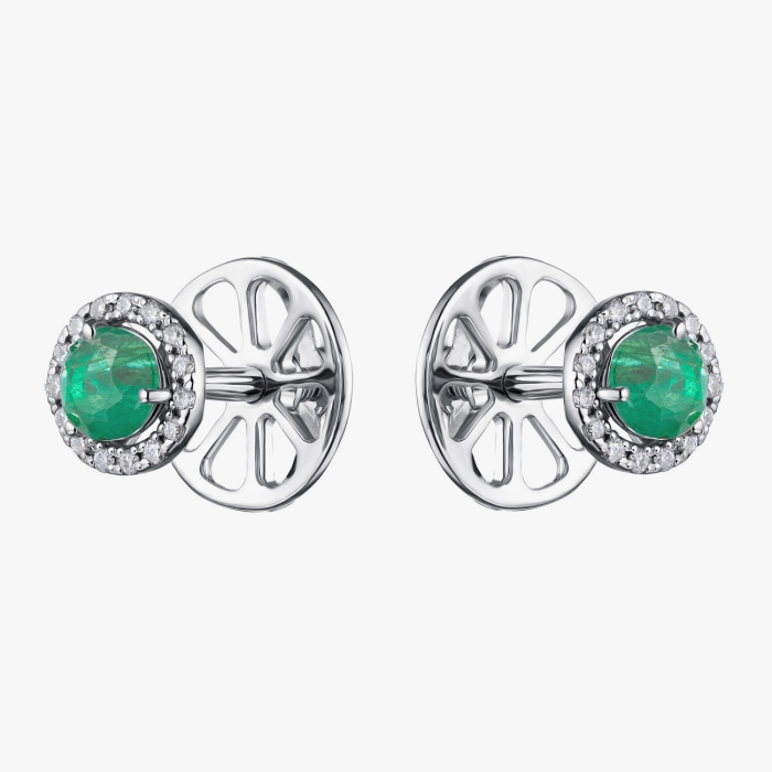 White Gold Emerald and Diamond Stud Earrings - С2783и