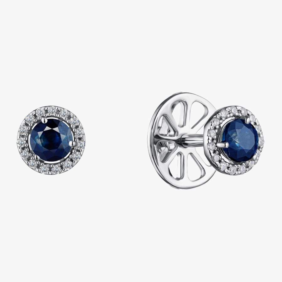 Gold Stud Earrings with Sapphires and Diamonds - С2783с