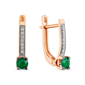 GOLD EARRINGS WITH EMERALDS AND DIAMONDS - С2802и