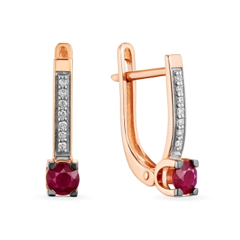 GOLD EARRINGS WITH RUBIES AND DIAMONDS - С2802р