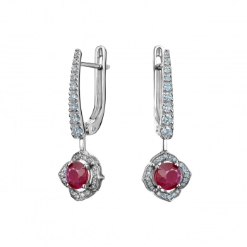 GOLD EARRINGS WITH DIAMONDS AND RUBY STONE - С2808