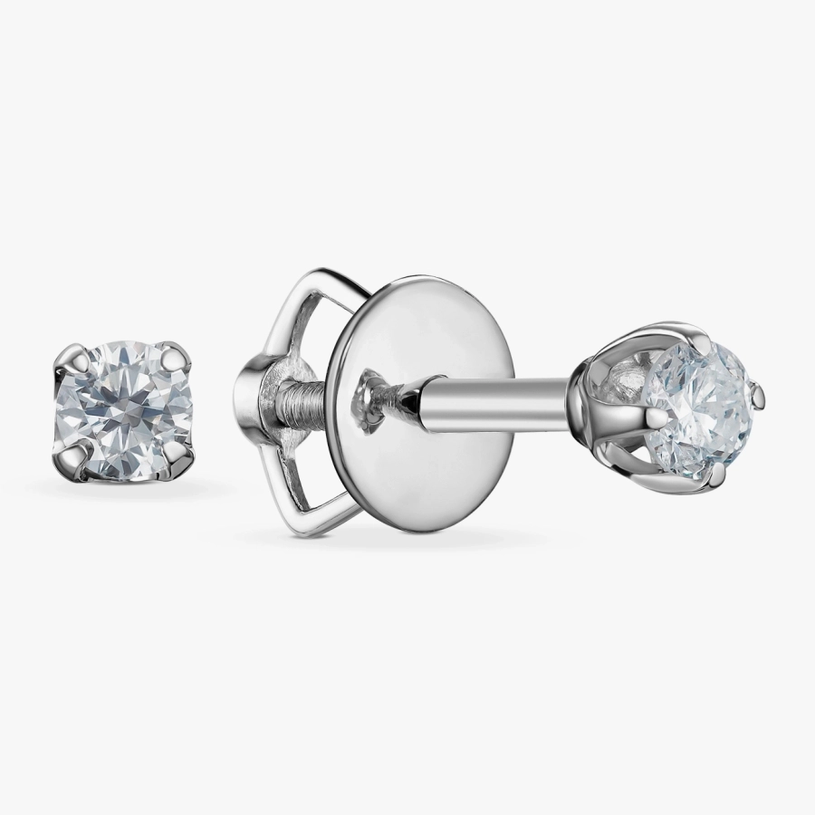 Класичні сережки-пусети з білим золотом і діамантами - С2813.1