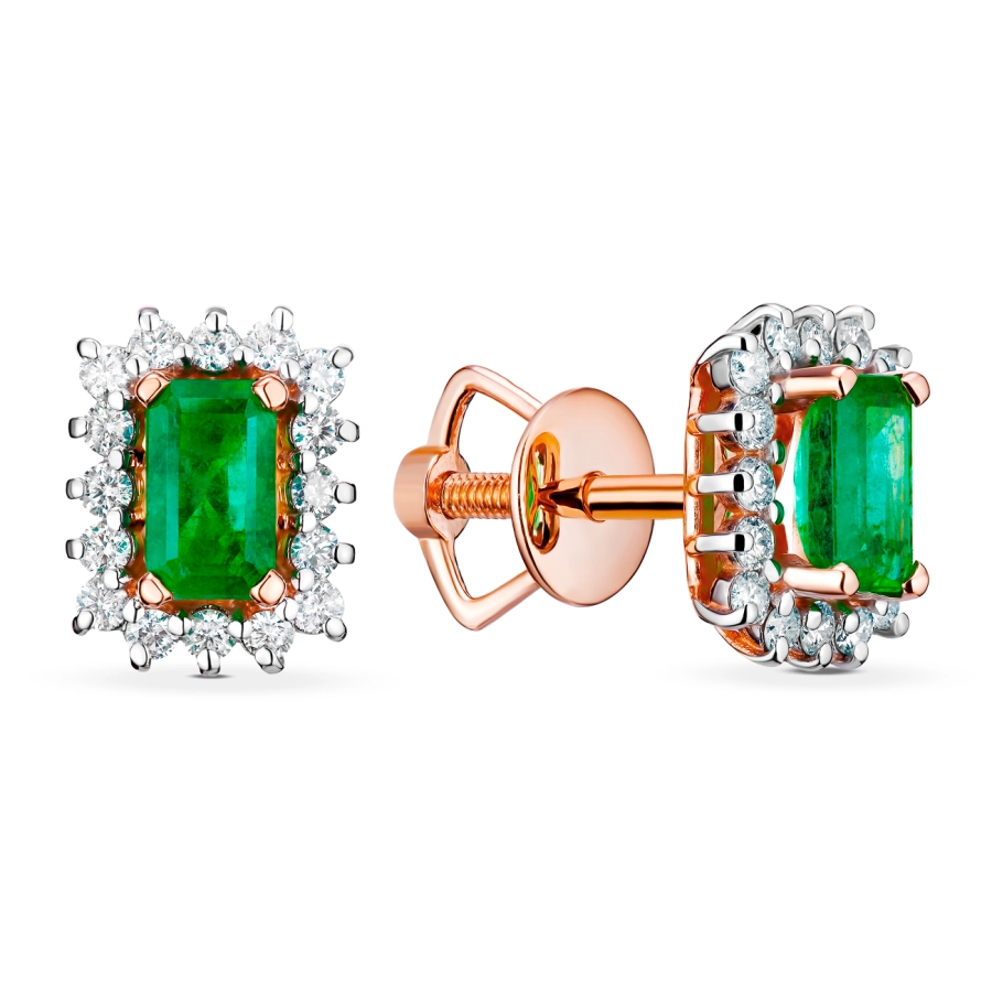 ЗОЛОТІ ПУСЕТИ ЗІ СМАРАГДАМИ І ДІАМАНТАМИ - С2815и