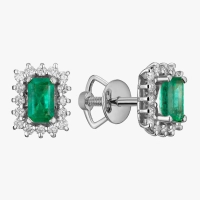 White Gold Stud Earrings with Emeralds and Diamonds - С2815и