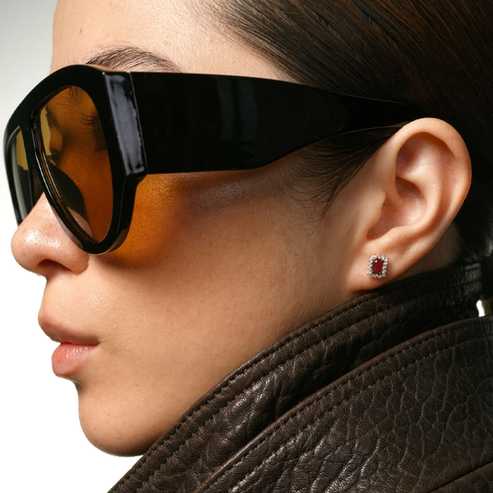 Сережки з рубінами та діамантами в обрамленні з червоного золота - С2815р