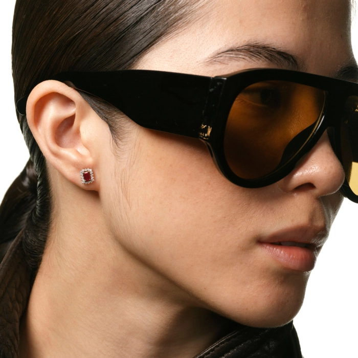 Сережки з рубінами та діамантами в обрамленні з червоного золота - С2815р