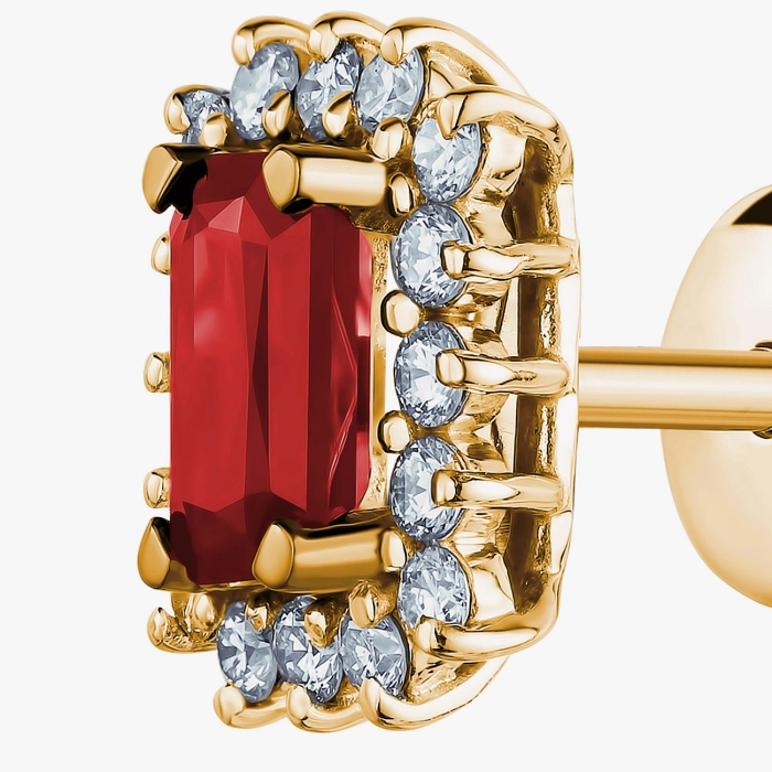 Серьги с бриллиантами и рубинами в обрамлении из красного золота - С2815р