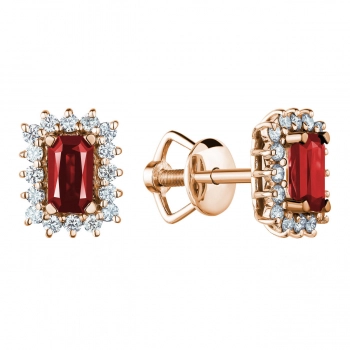GOLD EARRINGS WITH RUBY AND DIAMONDS - С2815р